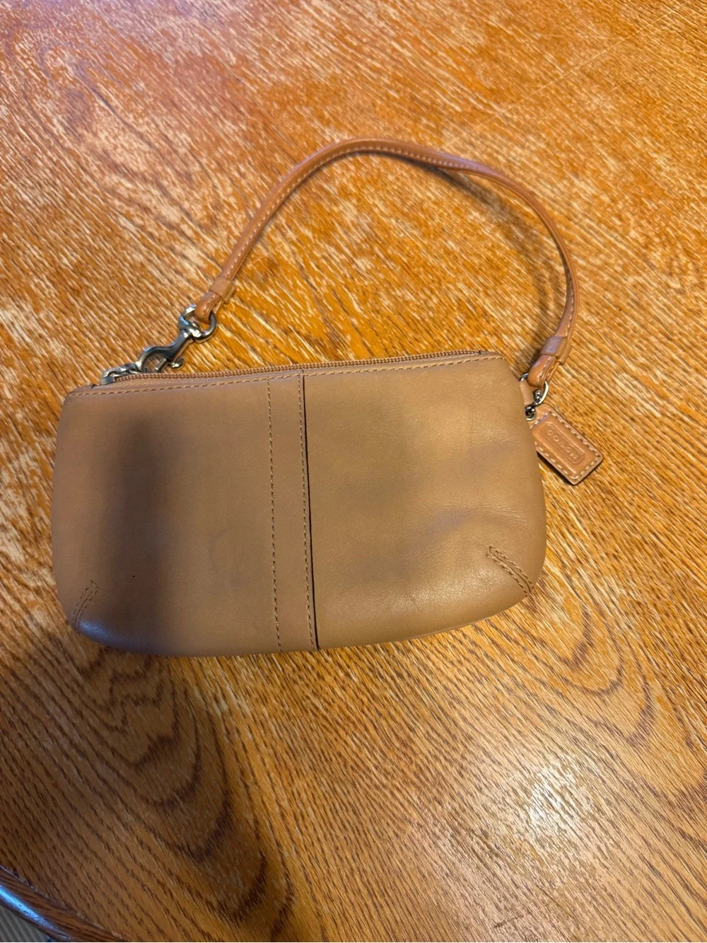 Coach Tan Leather Buckle Wristlet Clutch